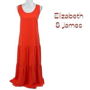 Elizabeth And James Orange Ruffled Boho Hippie Festival Maxi Dress NWT